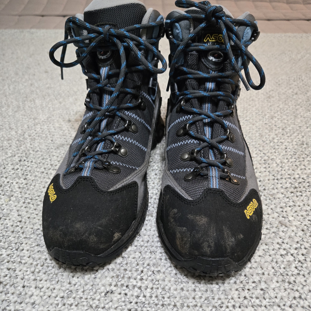 Asolo Gray and Blue Hiking Boots